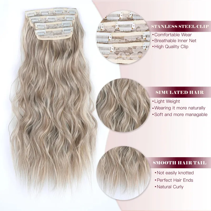 linwan Clip In Hair Extensions 4 PCS Full Head 20 Inch Long Curly Wavy Synthetic Hair Pieces Natural Wavy For Women Girls Hair — image 5