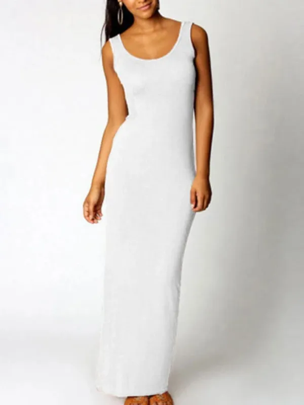 Sexy Solid Color Slim Bodycon Long Maxi Dress Women Elegant Sleeveless Skinny Dress Club Party Vestidos — image 5
