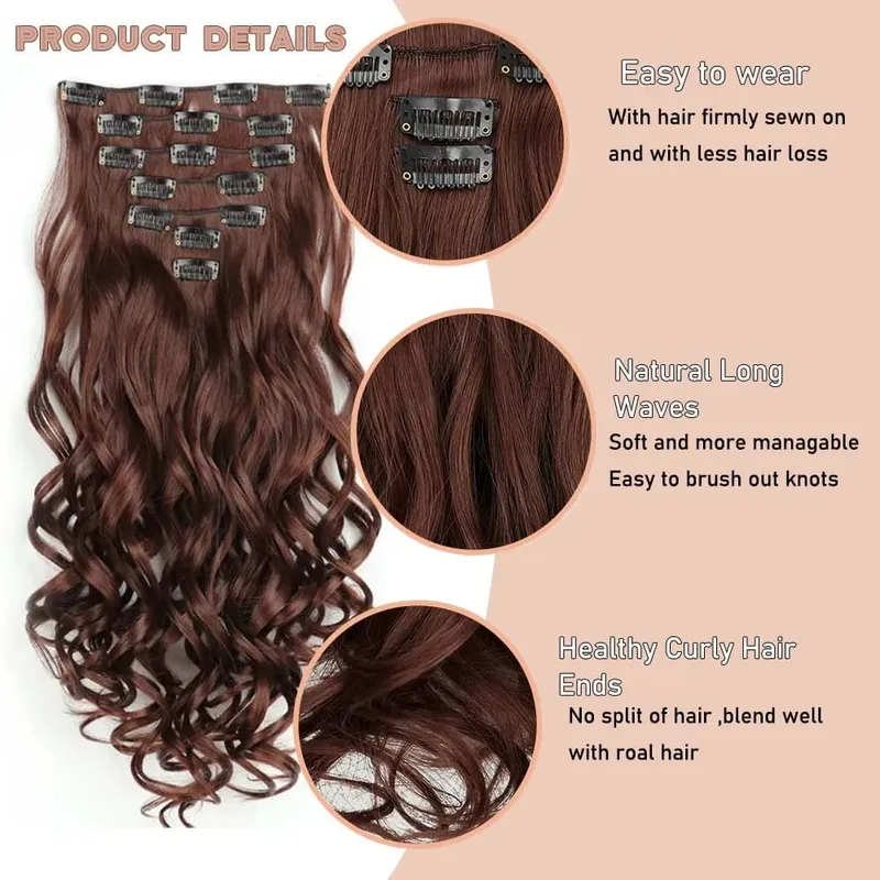 22 Inch Elegant Sexy Hair Curly Extensions 7Pcs/Set 16 Clips Long Curly Wave-Body Wave Hair Extensions Clip In Hair Extensions — image 3