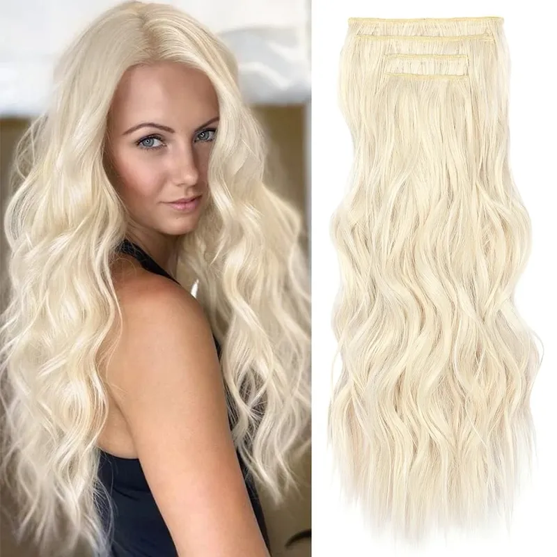 Clip in Synthetic Hair Extensions Long Wavy 4PCS Thick Hairpieces Black Fiber Natural Hair Extensions 20 Inch for Women Girls — image 13