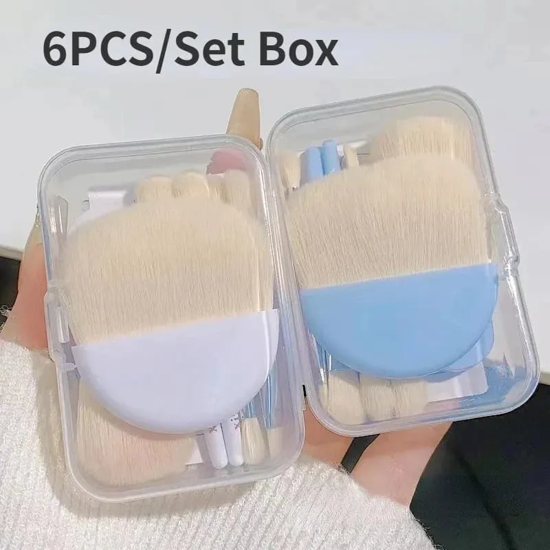 Sada 6 mini štětců na make-up s krabičkou Přenosný kosmetický pudrový podkladový krém na tváření a korektor na make-up štětce Make-up Tool — image 1