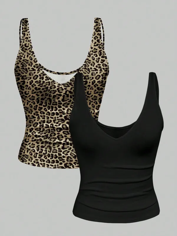 Spring/Summer/Autumn New Season Versatile Trendy Deep V-Neck Backless Tank Top Two-Piece Set