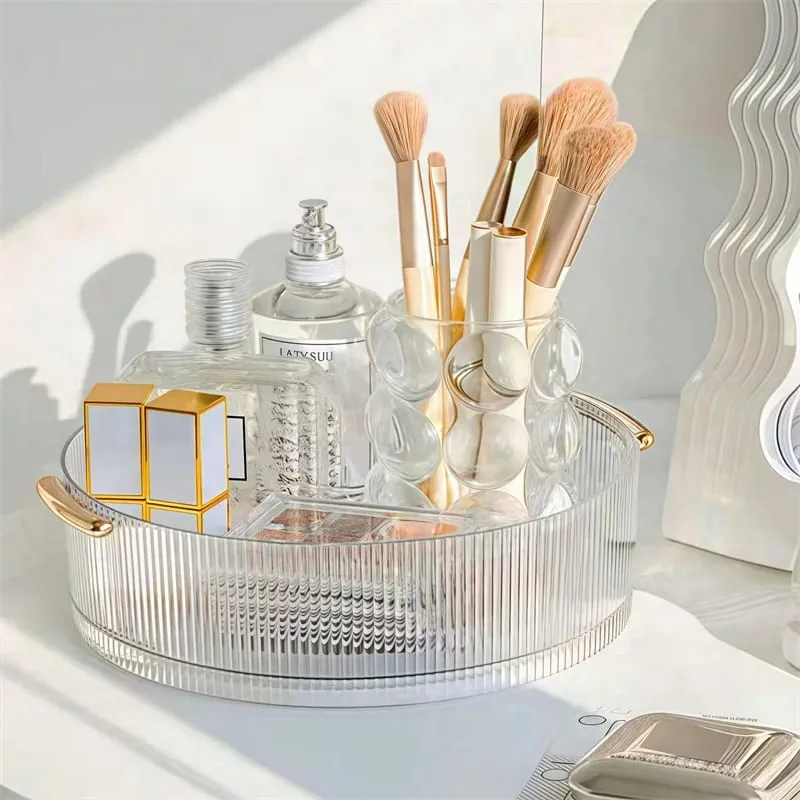 360° Rotating Transparent Acrylic Makeup Organizer Cosmetic Tools Storage Box Makeup Brushes Organizer Storage Baskets Organizer — image 1