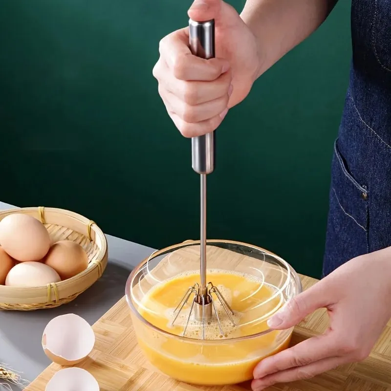 Stainless steel semi-automatic egg beater rotating cream egg mixer household manual egg beater baking tool Battery-Free — image 2