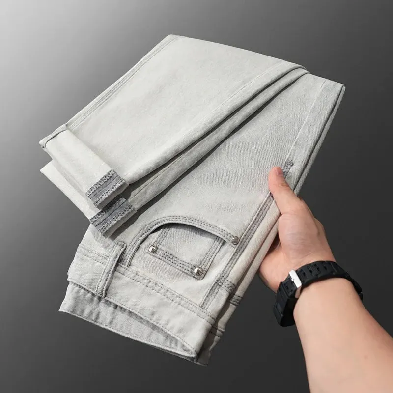 2025 Spring/Summer Fashion Light Luxury Jeans for Men Simple and Versatile Elastic Slim Fit Small Straight Leg Casual Pants — image 4
