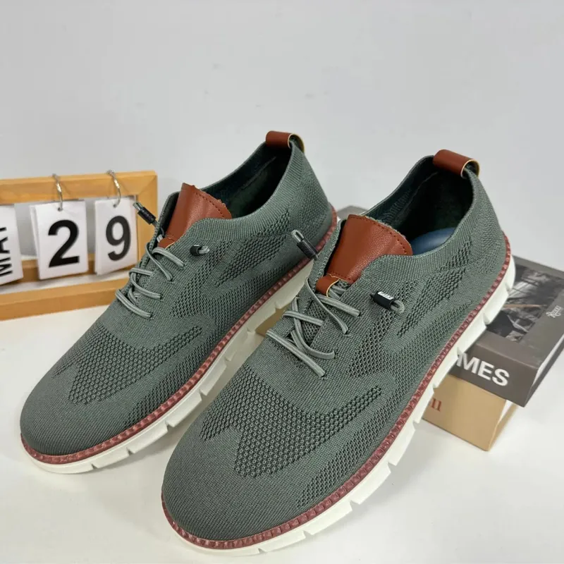 Sneakers Kasual Bertali Jala Lelaki Kasut Berjalan Ringan Bertali Fleksibel Tidak Licin Lembut Bernafas Saiz Besar Kasut Luar Lelaki — image 5