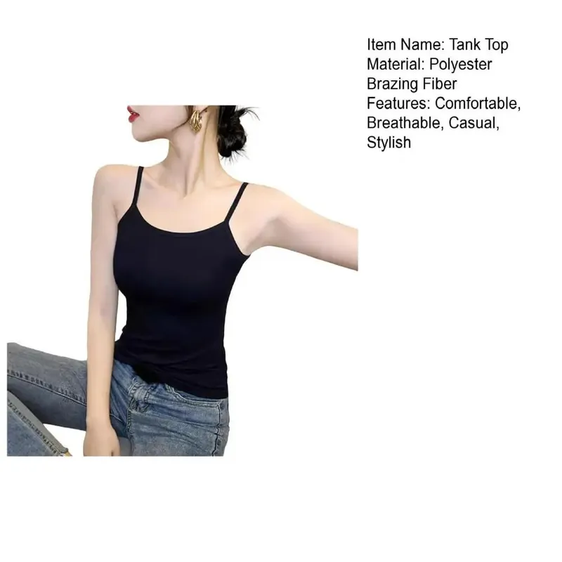 Women's Spaghetti Strap Tank Top Slim-Fit Camisole Sleeveless Scoop Neck Cami Shirts Summer Basic Undershirts