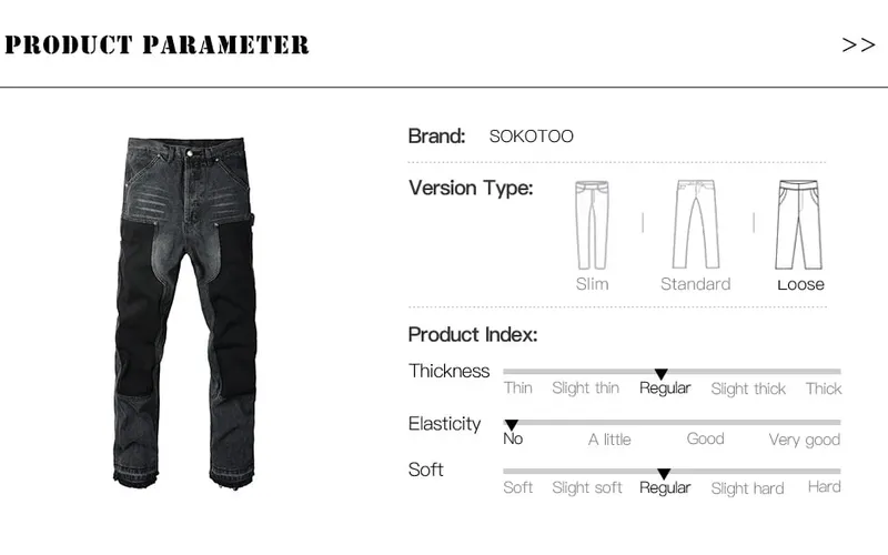 Men Patch Cargo Denim Jeans Streetwear Rivet Released Hem Patchwork Pants Button Fly Loose Straight Cotton Trousers — image 7