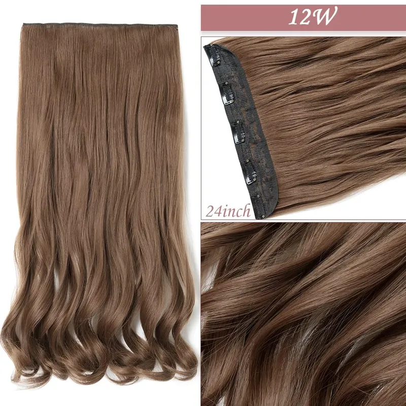S-nolilite 24-26'' Synthetic Long Straight 5 Clip In One Piece Hair Extensions Fake Hair Wavy Hairpiece For Women Heat Resistant