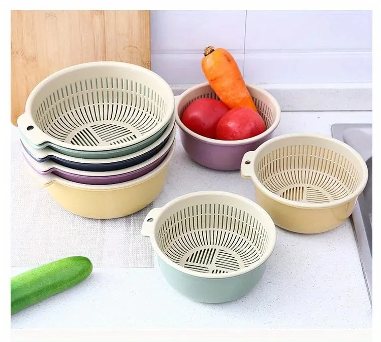Kitchen Fruit Tray Removable Double Layer Fruit And Vegetable Basin Draining Basket Creative Household Rotating Washing Basket — image 8