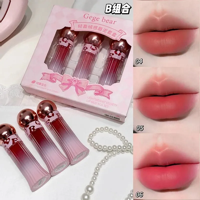 3 Color Matte Lip Gloss Set Moisturizes Long Lasts Water Proofs Sweat Proofs Non Transfer Liquid Lipstick 1box