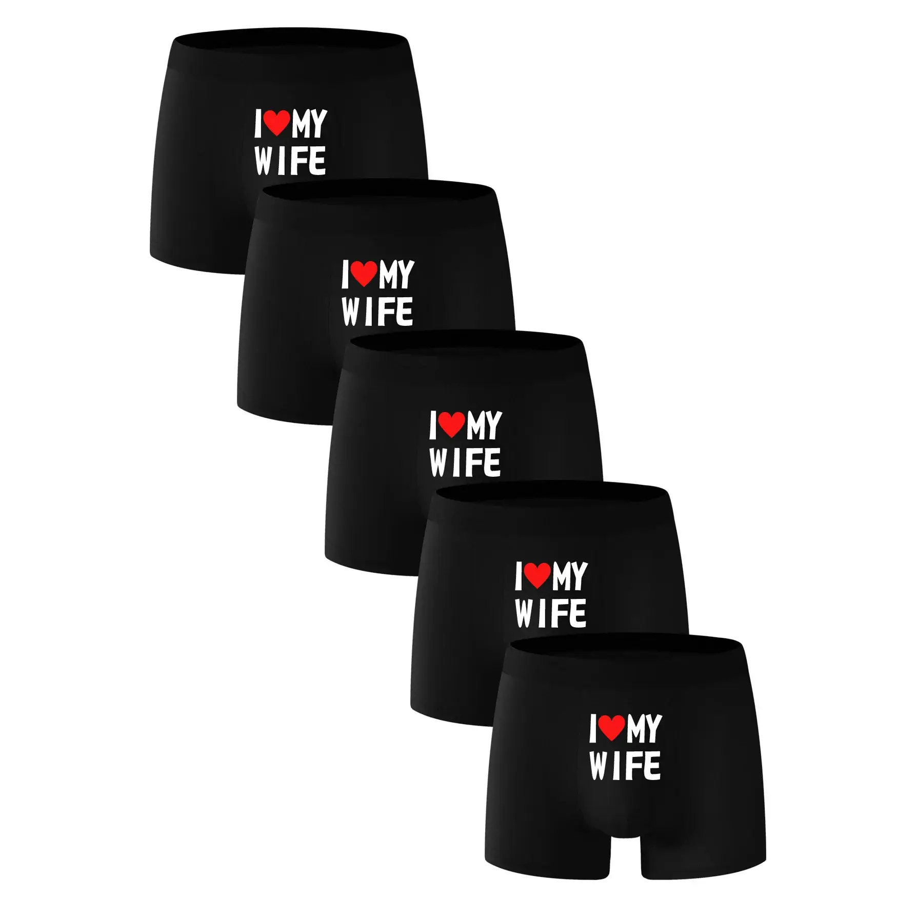 1/2PCS Heart Pattern Men Underwear Personalized Printing I Love My Wife Solid Color Fashion Soft Breathable Men Boxer Underpants — image 5