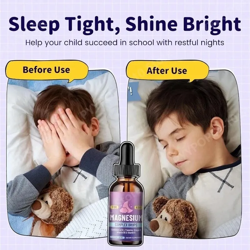 Gouttes liquides de glycinate de magnésium pour enfants avec L-théanine oméga-3 vitamine B6 D3 pour la relaxation du sommeil 2 Fl Oz saveur de fraise — image 5