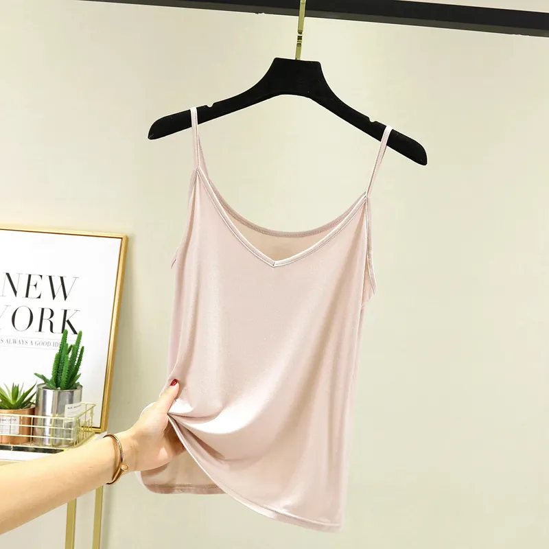 Spaghetti Strap tops Women Halter V Neck Camis Tank Solid color basic sleeveless Camisole Top — image 14