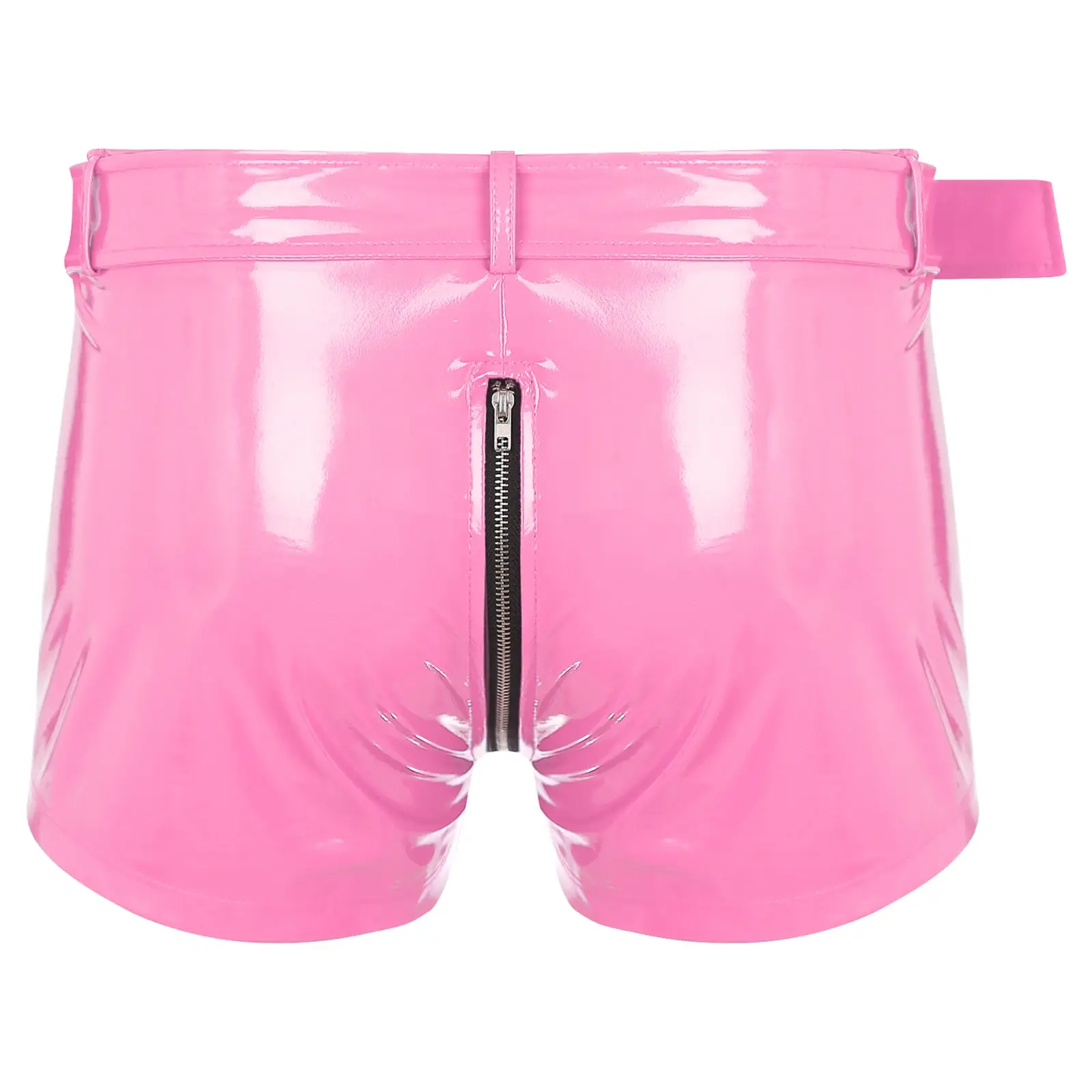 Men's Boxer Shorts Wet Look Latex PVC Leather Zipper Shorts Bottoms Bulge Pouch Boxer Brief Clubwear Party Hot Pants Nightwear