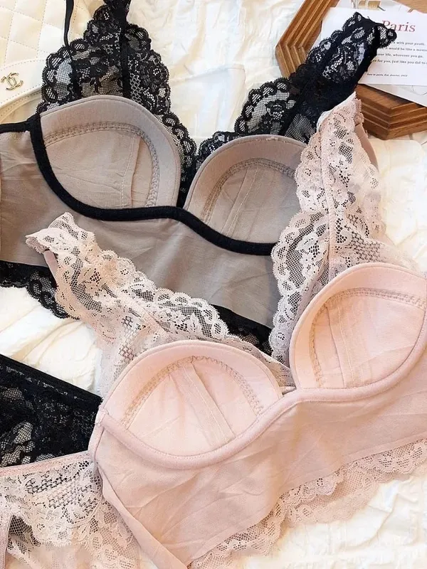 Lace Bralette Set - Wireless Anti Sagging Bra Adjustable Breathable Lingerie No Underwire Comfort Thin Sexy Everyday Wear