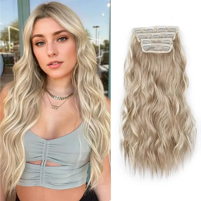linwan Clip In Hair Extensions 4 PCS Full Head 20 Inch Long Curly Wavy Synthetic Hair Pieces Natural Wavy For Women Girls Hair — image 15