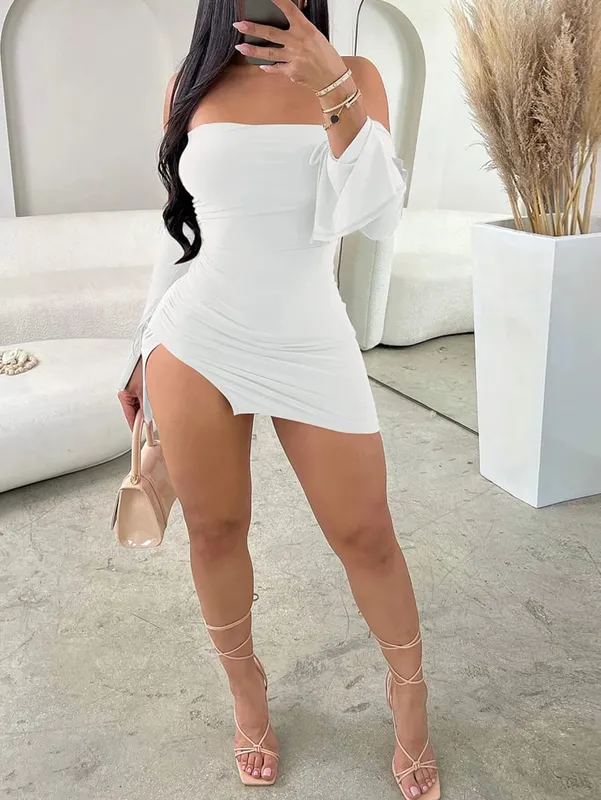 Women Strapless Backless Mini Dress For Women Black Off-shoulder Long Sleeve Bodycon Club Party Dress Clothes