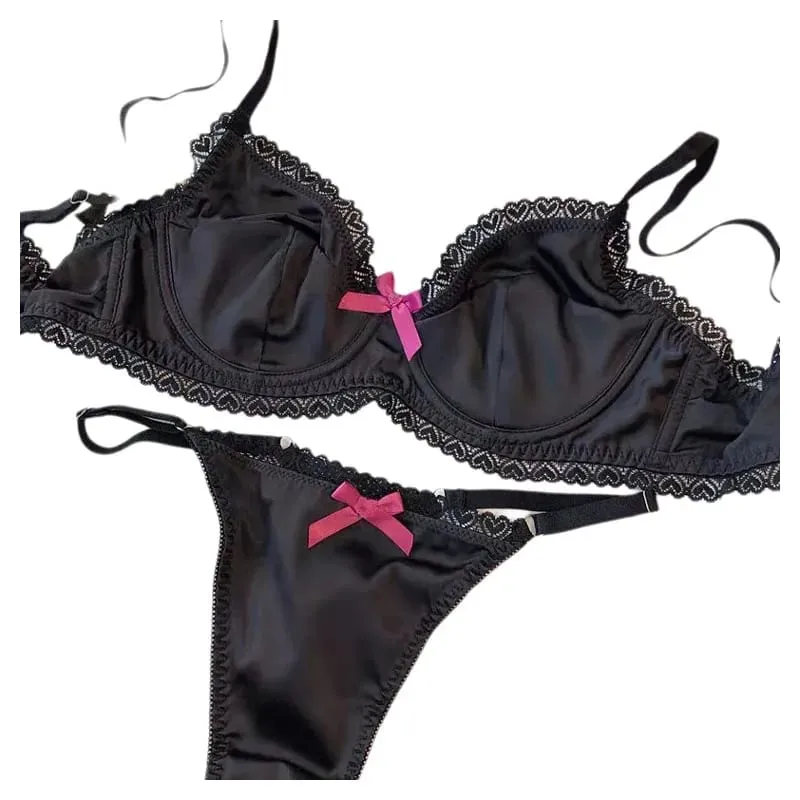 Femmes ensemble de sous-vêtements en soie glacée Sexy dentelle voir à travers soutien-gorge Push Up ensemble été printemps rassemblé respirant Lingerie et culotte