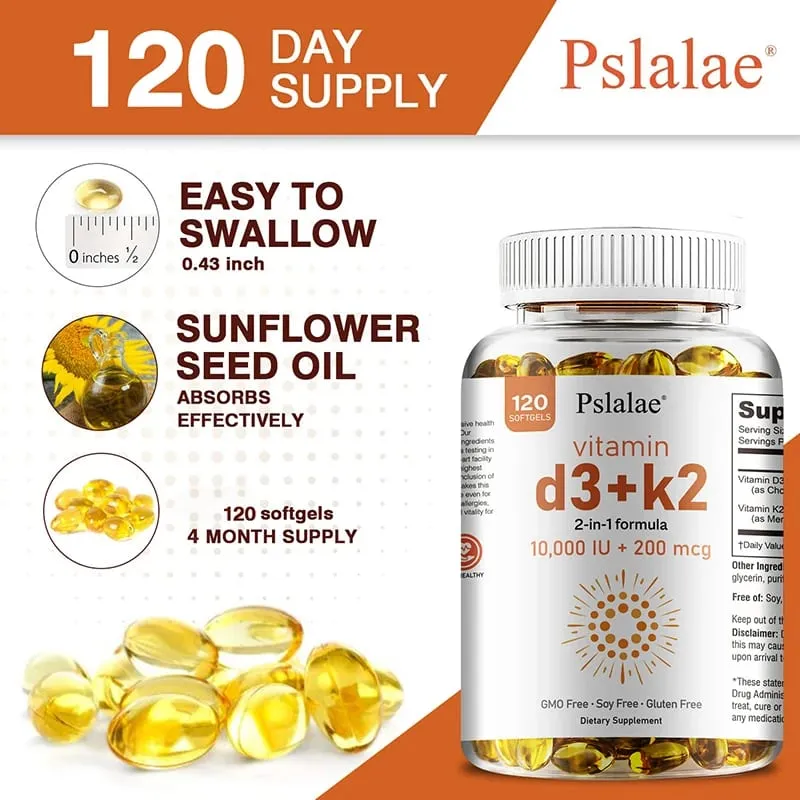 Vitamin D3 10000 IU with K2 200 Mcg | 2 in 1 Support Immune Heart Joint Teeth & Bone Health — image 6