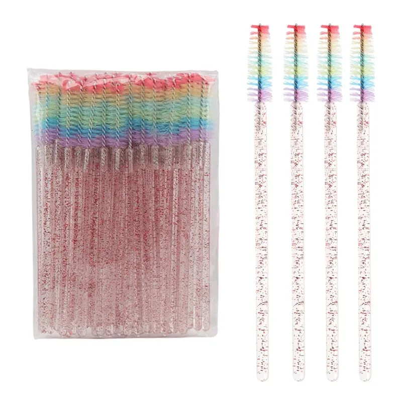 50pcs Disposable Crystal Eyelash Brush Lash Extension Makeup Brushes Mascara Wand Applicator Eyebrow Comb Rainbow Microbrush
