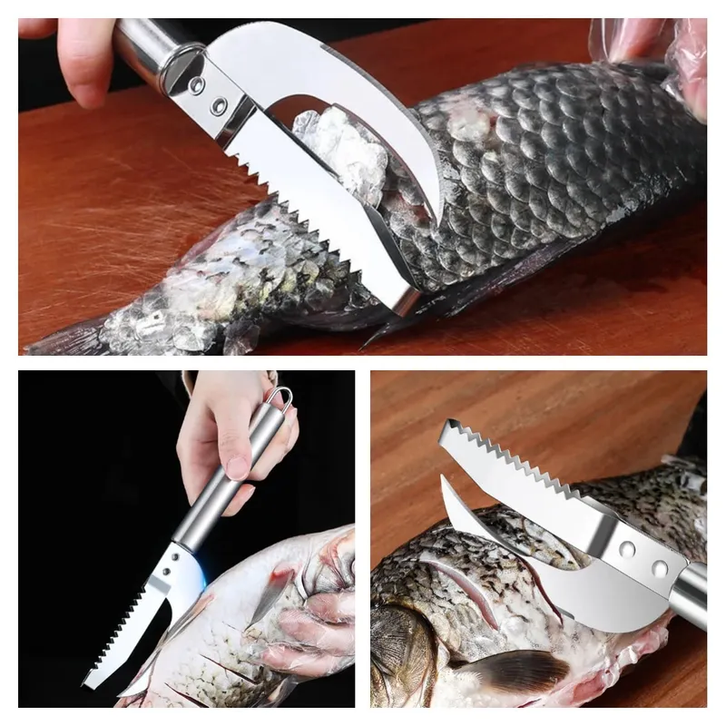 Kitchen Accessories Stainles Fish Scales Scraping Graters Fast Remove Fish Cleaning Peeler Scraper Fish Bone Tweezers Tool Gadge