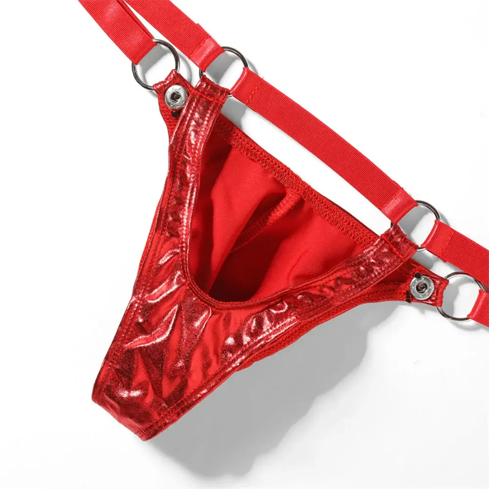 1 PC ผู้ชายสิทธิบัตรหนัง G-String เซ็กซี่ทอง V-Back LOW แหวน RISE T-Back Bulge POUCH ชุดชั้นในชุดชั้นในเกย์ Hot Clubwear