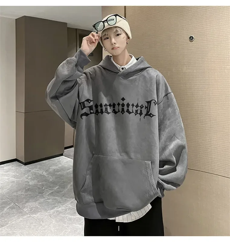 Autumn Gothic Spider Printed Hooded Sweatshirts Hombre Harajuku Streetwear Graphic Suede Hoodies Aesthetic Oversized Y2K Hoody