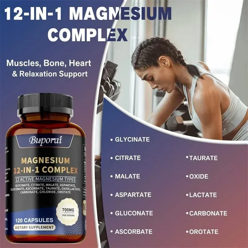 Magnesium Complex Capsules - Contains Citrate and Malate To Support Bone Heart and Muscle Health Boost Immunity Non-GMOSupple