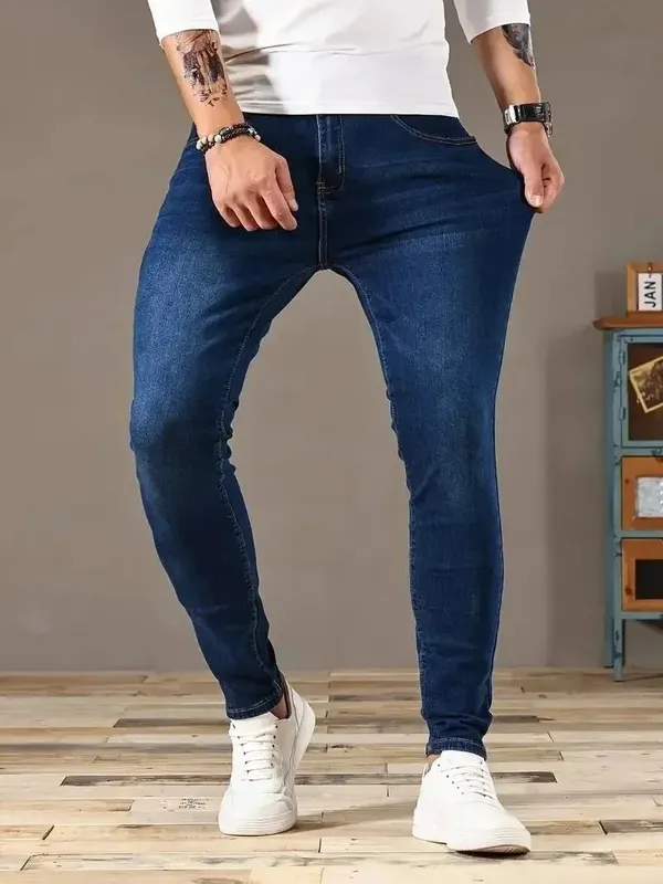 Men Jeans Stretch Skinny Denim Pants Solid Color Black Blue Spring Luxury Street Harajuku Hip-Hop Style Slim Fit Trousers Brand — image 11