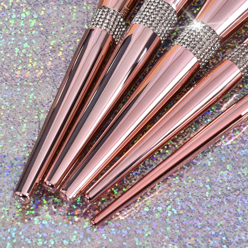New 14 Pcs Luxury Rose Gold Bling Rhinestone Makeup Brushes Set Glitter Diamond Vegan Makeup Brush Set With Rhinestone — image 6