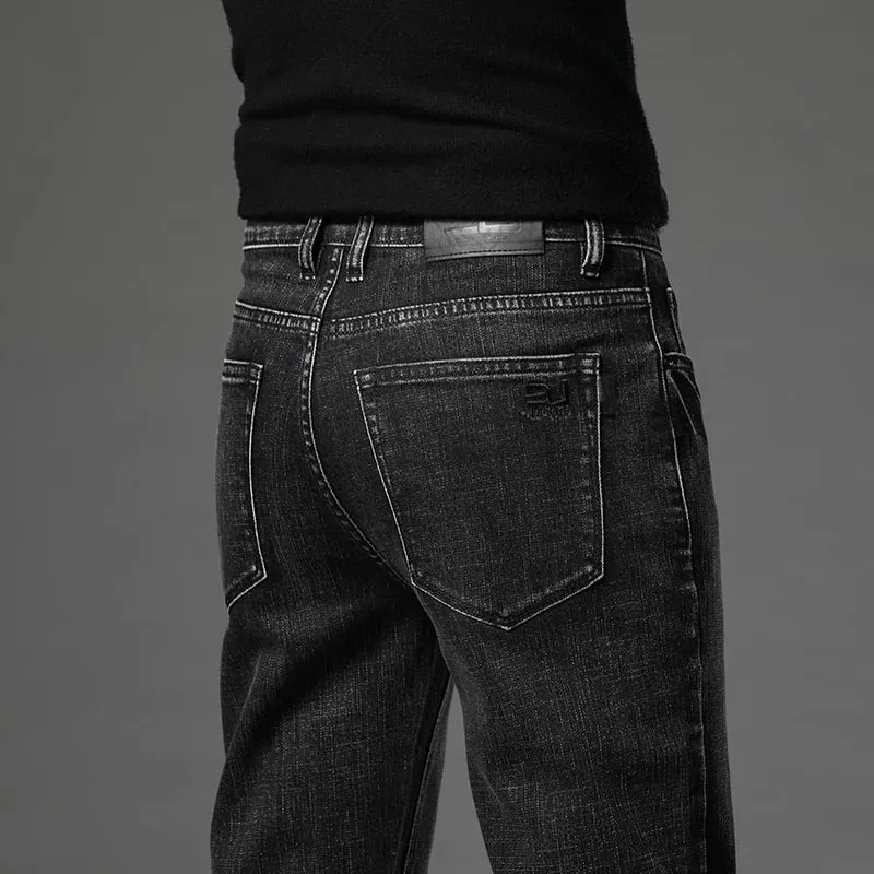 2025 Fall New Men's Cotton Stretch Slim Jeans Straight Version Business Fashion Denim Pants Vintage Blue Brand Trousers Black