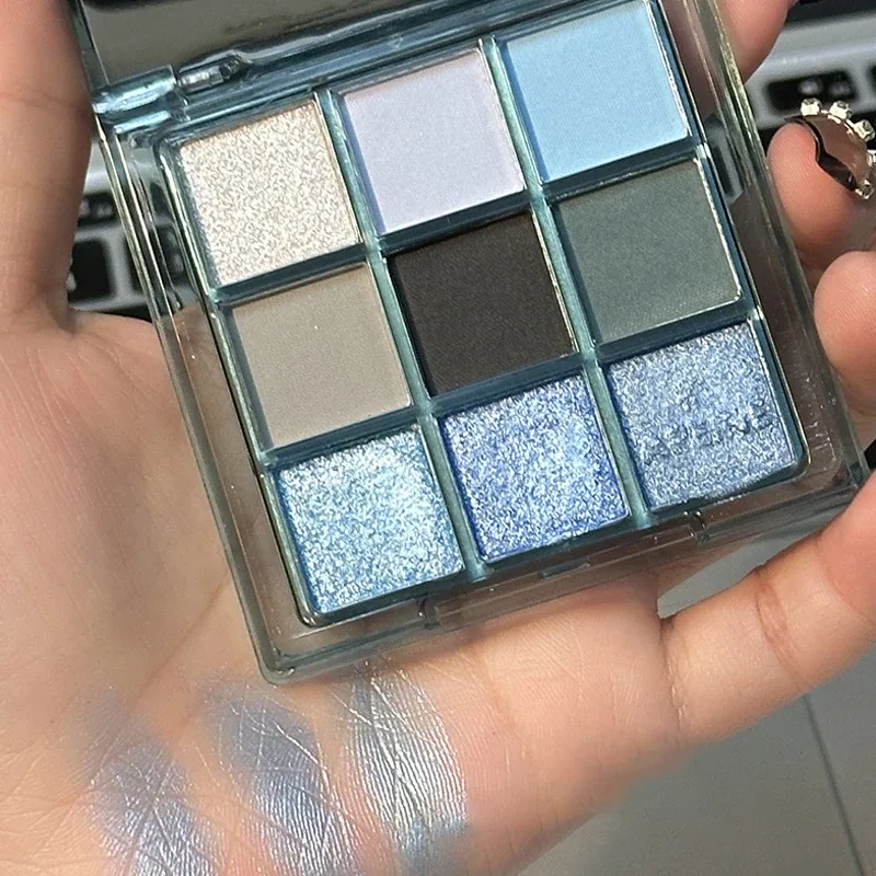 9 Colors Dark Punk Smoked Eyeshadow Palette Blue Black Pearl Matte Eye Shadow Makeup Palette Brightening Shimmer Lying Silkworm — image 3
