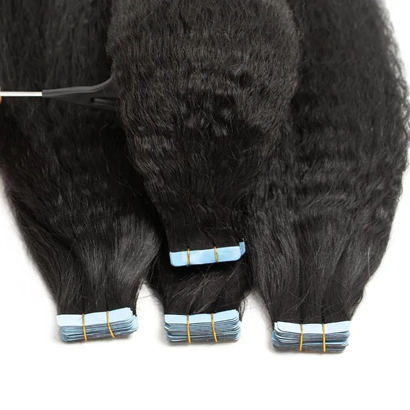 MRS HAIR Kinky Straight Tape in Extensions Tape Extensions Human Hair Cuticle Remy Yaki Tape in Hair Extensions 12-26 inch 20pcs