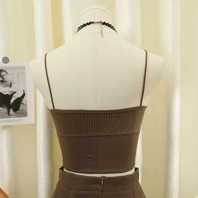 Knitted Binder Chest Woman Tank Tops Spaghetti Strap Corset Crop Camis With Built in Bras Korean Fashion Woman Tanks Camisole — image 3