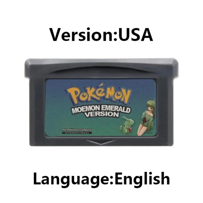GBA Pokemon Game Cartridge 32-Bit Video Game Console Card AshGray Liquid Crystal Light Platinum Moemon Emerald Engelsk sprog