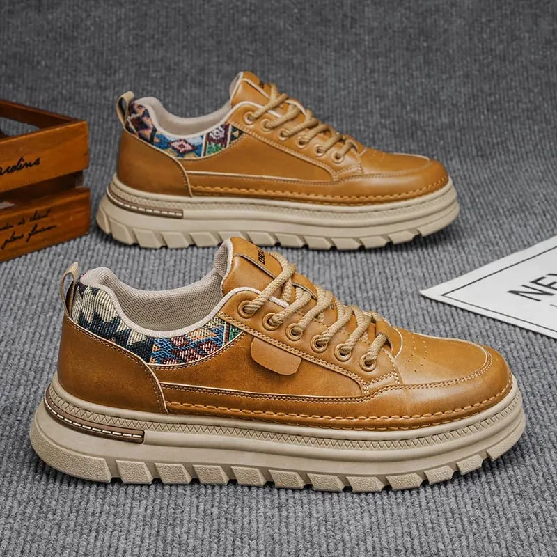 Men Spring Summer Casual Shoes Thick Sole Platform Sneakers Smooth Texture Woven Collar Lace Up Comfortable Footwear — image 6