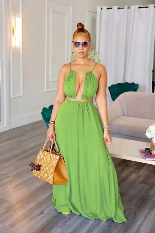 2025 Women's Dress Summer Holiday Solid Long Dresses Sexy Drawstring Lace Up Sleeveless Vestidos Para Mujer Club Party Outfits — image 9