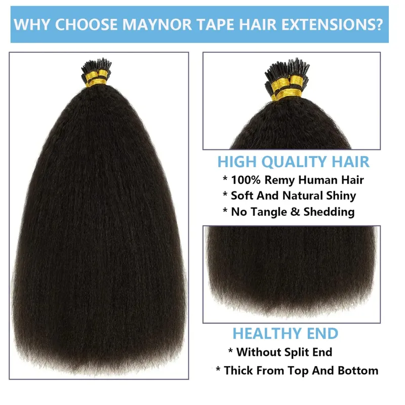 Kinky Straight Microlinks Hair Extensions Virgin Human Hair Natural Black Keratin I Tip Hair Extension 50g/Set For Women — image 4