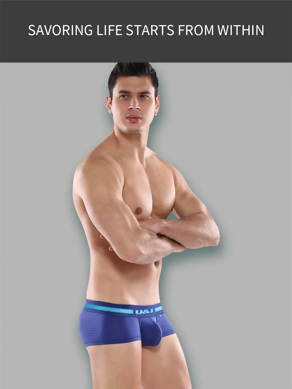 U&I men's underwear boxer low-waist nylon ultra-thin slightly transparent u convex design trendy personality summer boxer — image 3