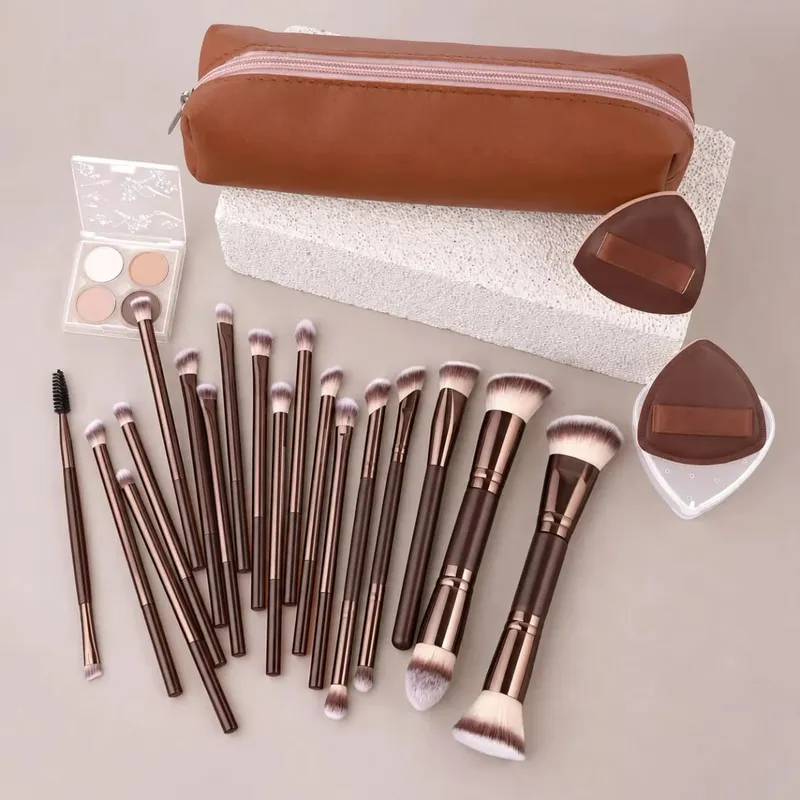Conjunto de pincéis de maquiagem para viagem com estojo, 20 peças, conjunto de maquiagem multifuncional, essencial, 18 peças, pincéis de maquiagem, base, pó, blush — image 6