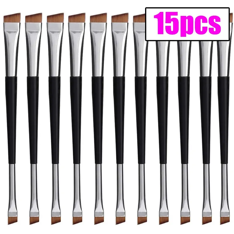 Professional Eyebrow Brush Eyeliner Angled Flat Head Blade Eye Liner Brow Contour Makeup Brushes Double-head Make Up Tools 15pcs — image 9