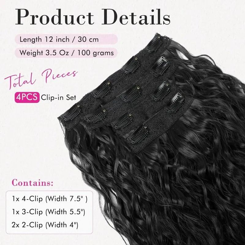 Synthetic Hair Extensions 6PCS Curly Clip In Hair Extensions 12" Short Curly Wavy Invisible Natural Soft Hairpieces for Women — image 5