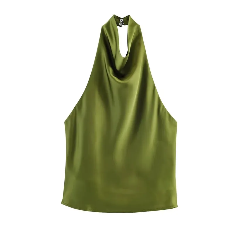 Women's Satin Halter Neck Sleeveless Top Summer Elegant Draped Collar Blouse Smooth Chic Office Party Wear Evening Outings — image 14