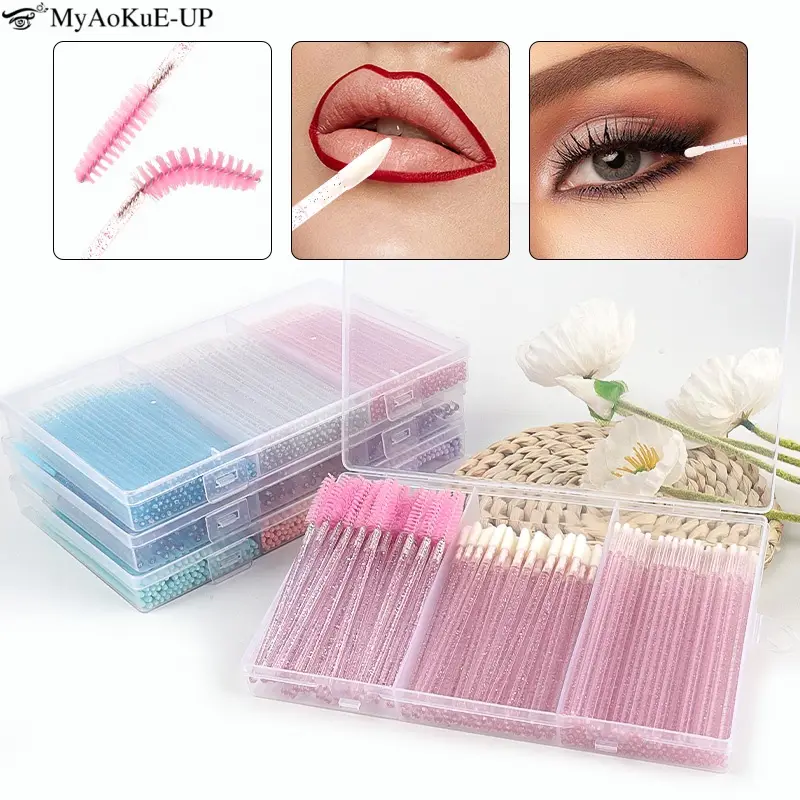 1/90/200/300 Pcs Eyelash Makeup Brush Set Silicone Eyebrow Brushes Micro Cotton Stick Lip Gloss Swab Eyelashes Extension Tools — image 1