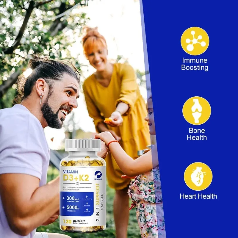 Kexinsh Vitamin D3K2 Capsules 5000iu Vitamin D3 300mcg K2 Support Teeth Bone Heart Health Joint Health — image 2