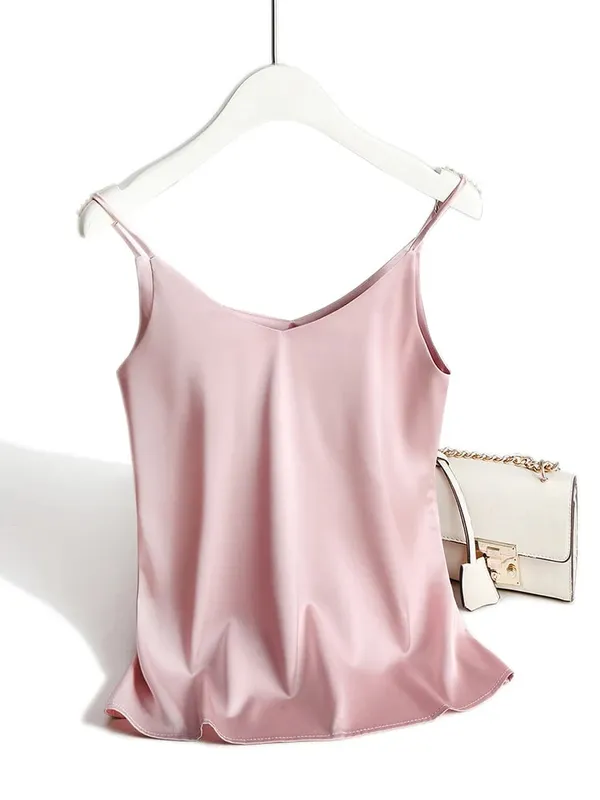 Spaghetti Strap Top Women Halter V Neck Basic White Cami Sleeveless Satin Silk Tank Tops Women'S Summer 2026 Camisole — image 16