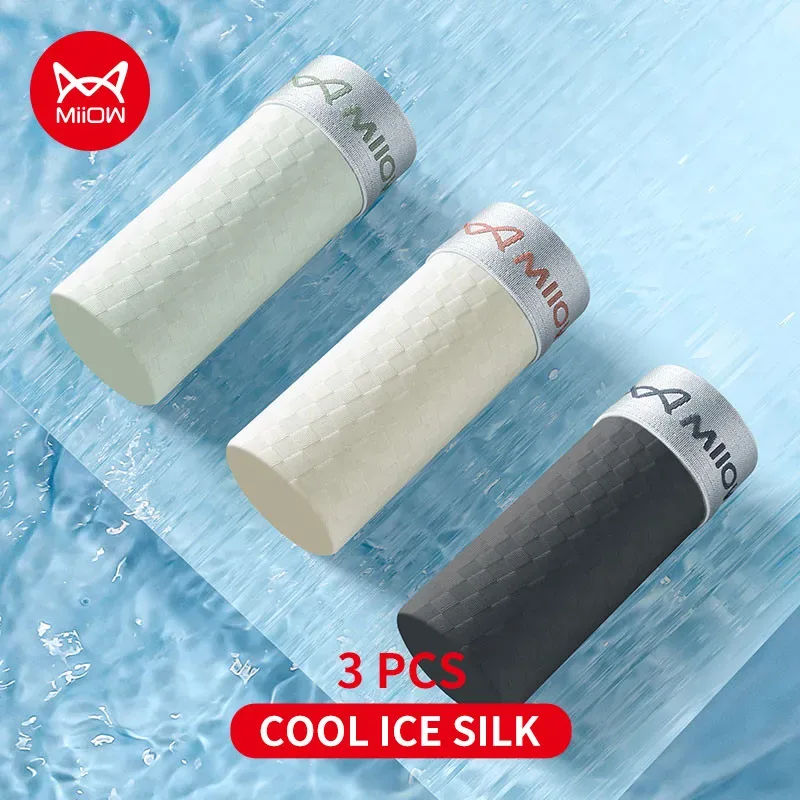 MiiOW 3Pcs Ice Silk Men Panties Mesh Breathable Mens Underpants 10A Antibacterial Crotch Men's Underwear Boxers Man Boxer Briefs — image 49