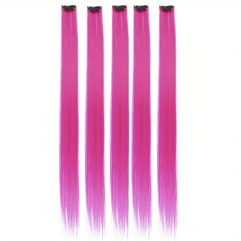 5 buah/set klip warna-warni dalam ekstensi rambut sintetis pelangi potongan rambut lurus panjang untuk wanita anak perempuan gaya Y2K pesta sehari-hari — image 20