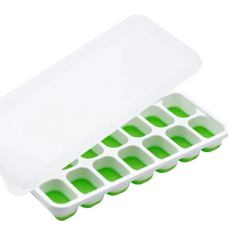 Easy-Release Ice Cube Tray 14 Ice Cube Molds with Lids Stackable Ice Cube Molds for Chilling Drinks Whiskeys Cocktails JT484